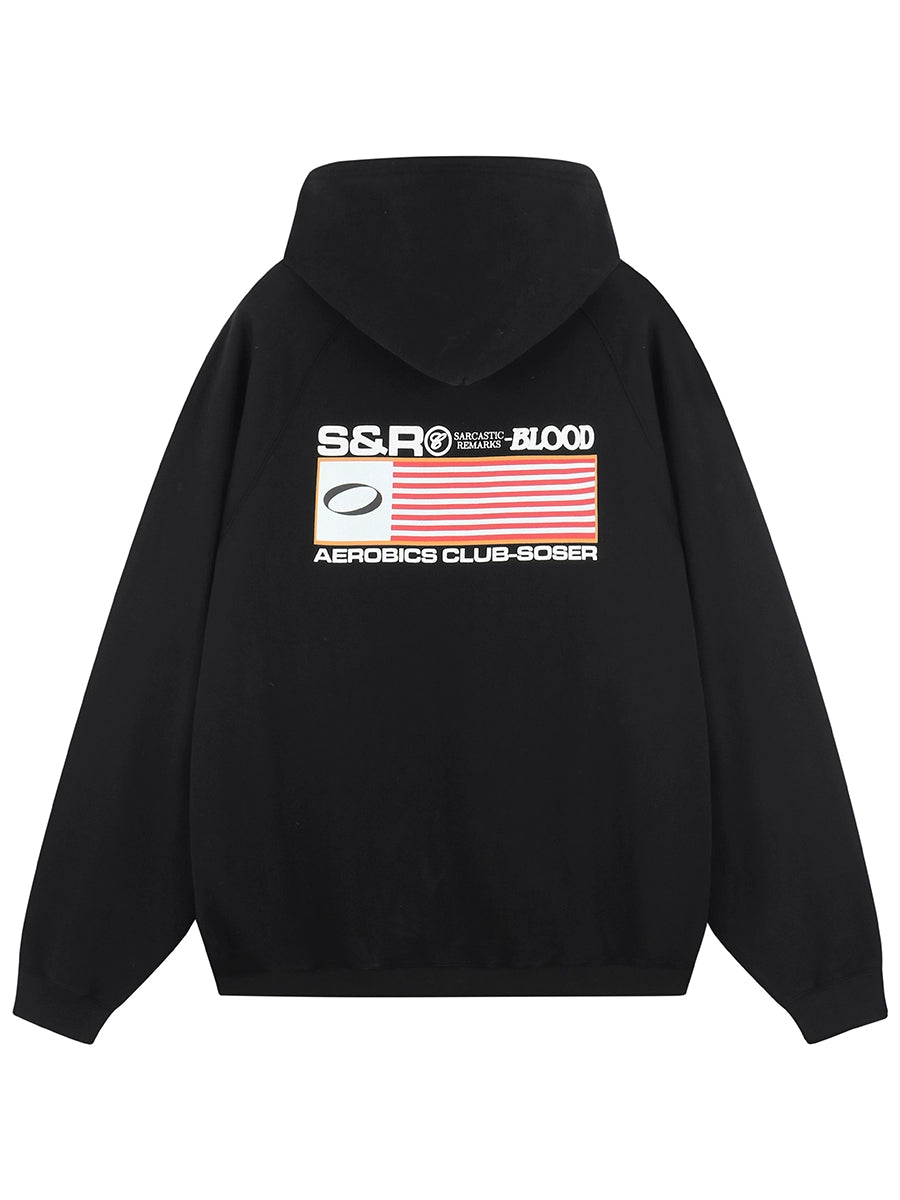 SOSER Vintage Back Suede Print Hooded Zipper Shirt