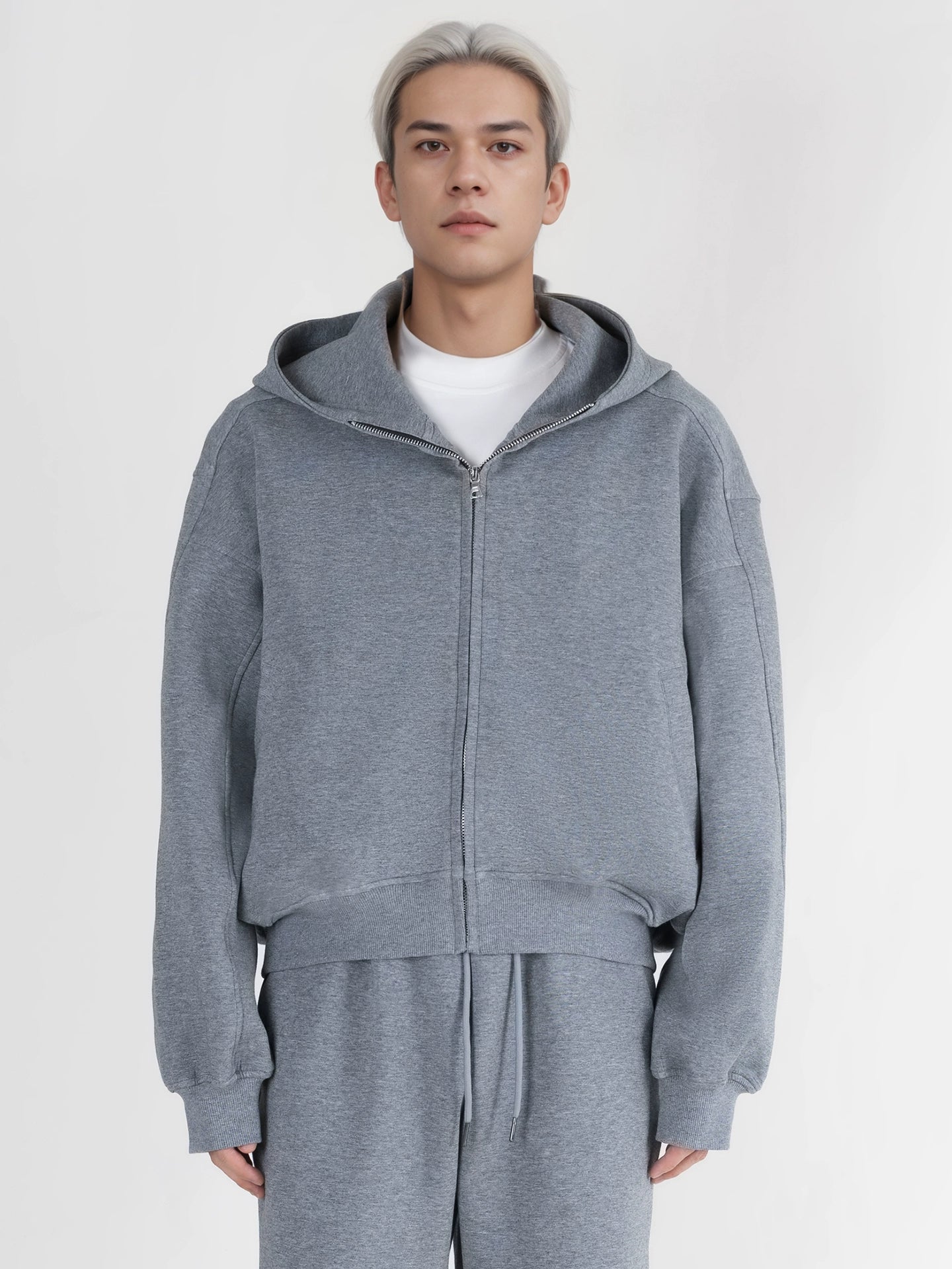 PERDU Vintage Hooded Zipper Profile Foundation Short Sweater