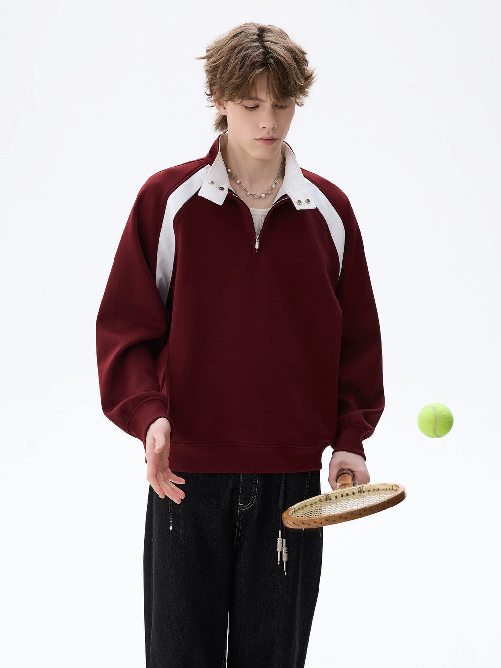 CHOR Sports Style Stand-up Collar Color Matching Casual Sweater