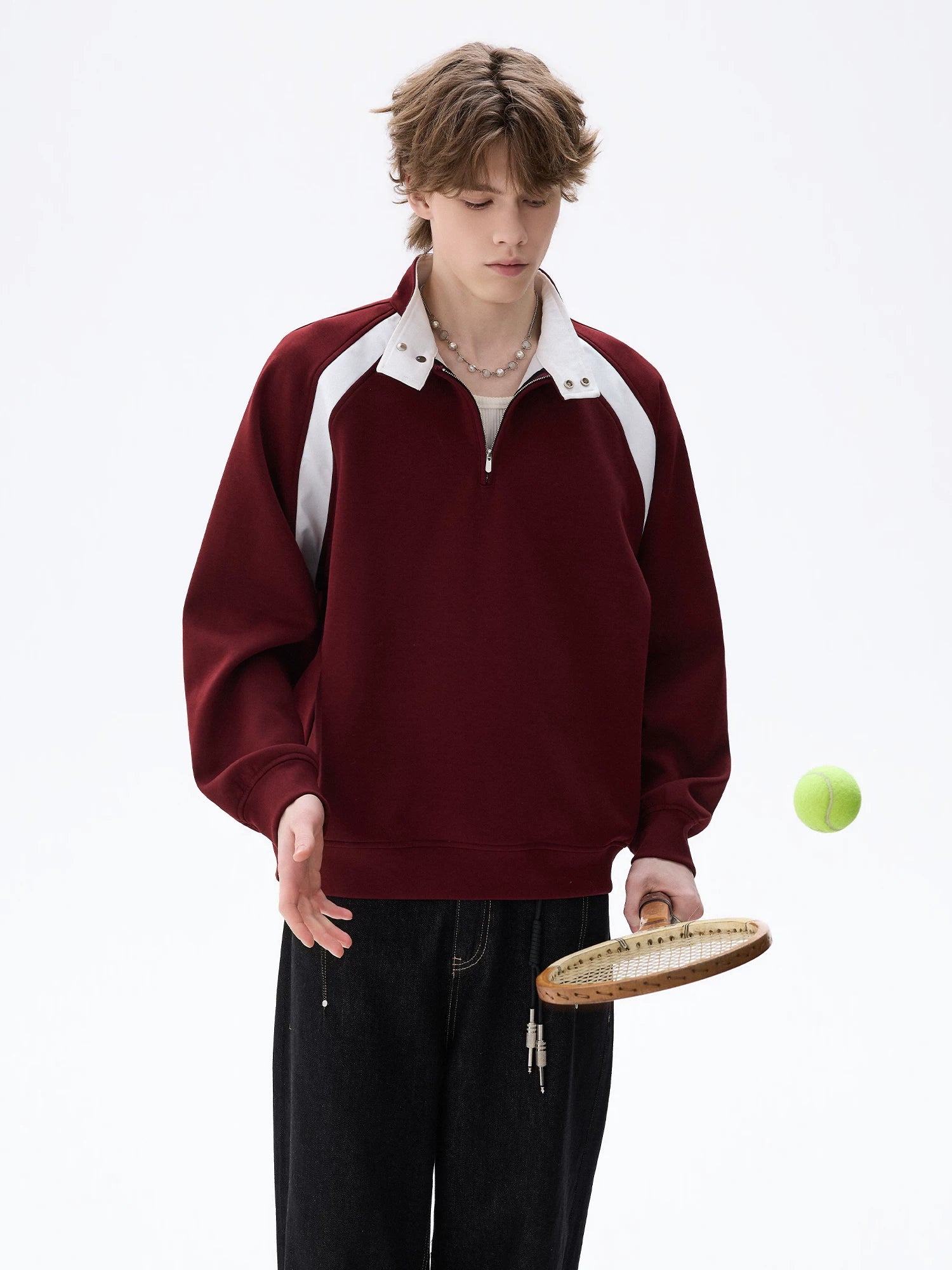 CHOR Sports Style Stand-up Collar Color Matching Casual Sweater