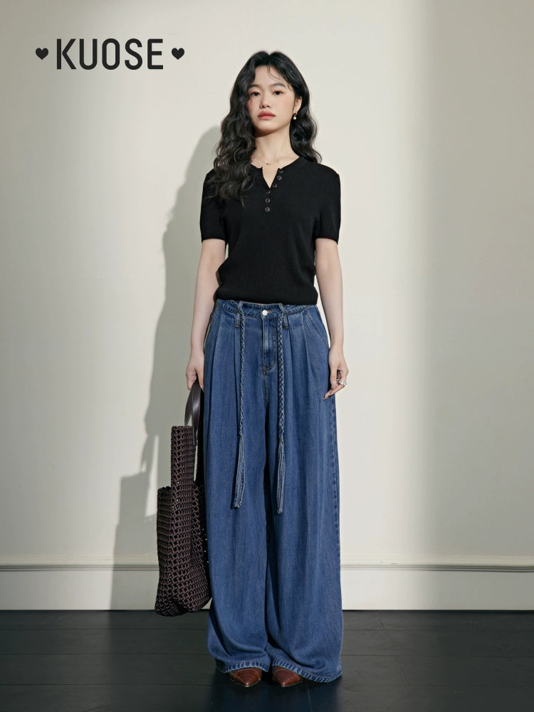 Kuose Temperament Slim V-neck Knitted Sweater Tee