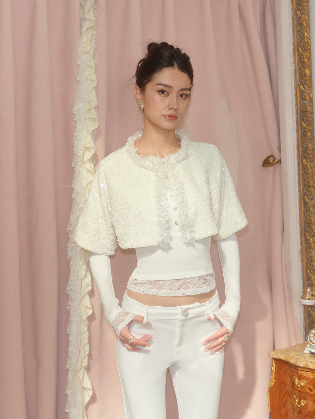 J TheChosen Hollow Sequin Shawl Short Jacket