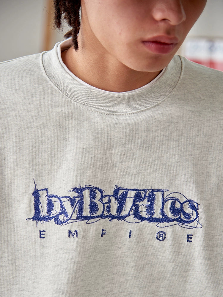 Battles Embroidery Logo Round Neck Loose Tee
