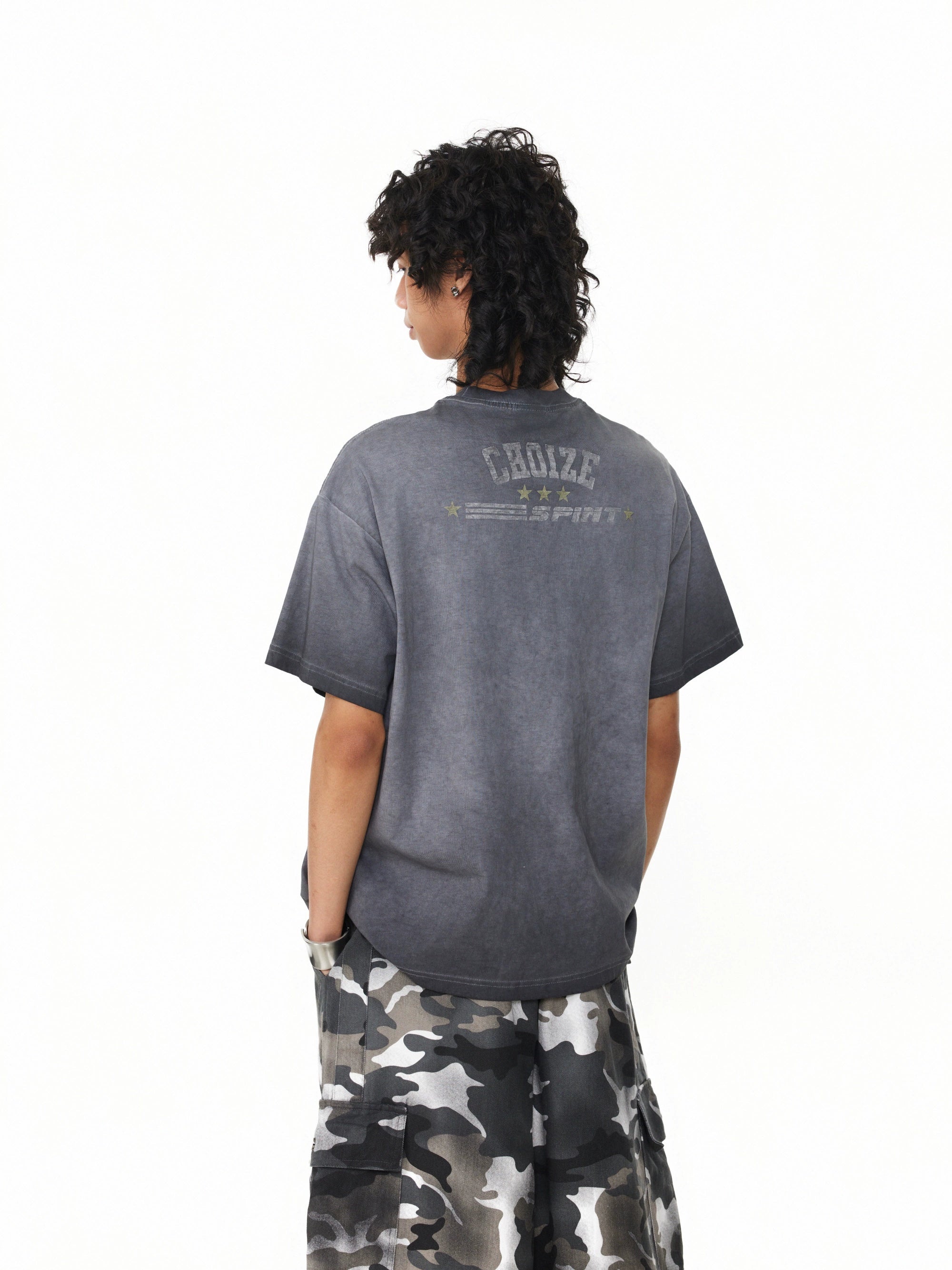BTSG Wash Old Gradual Change Color Retro Tee
