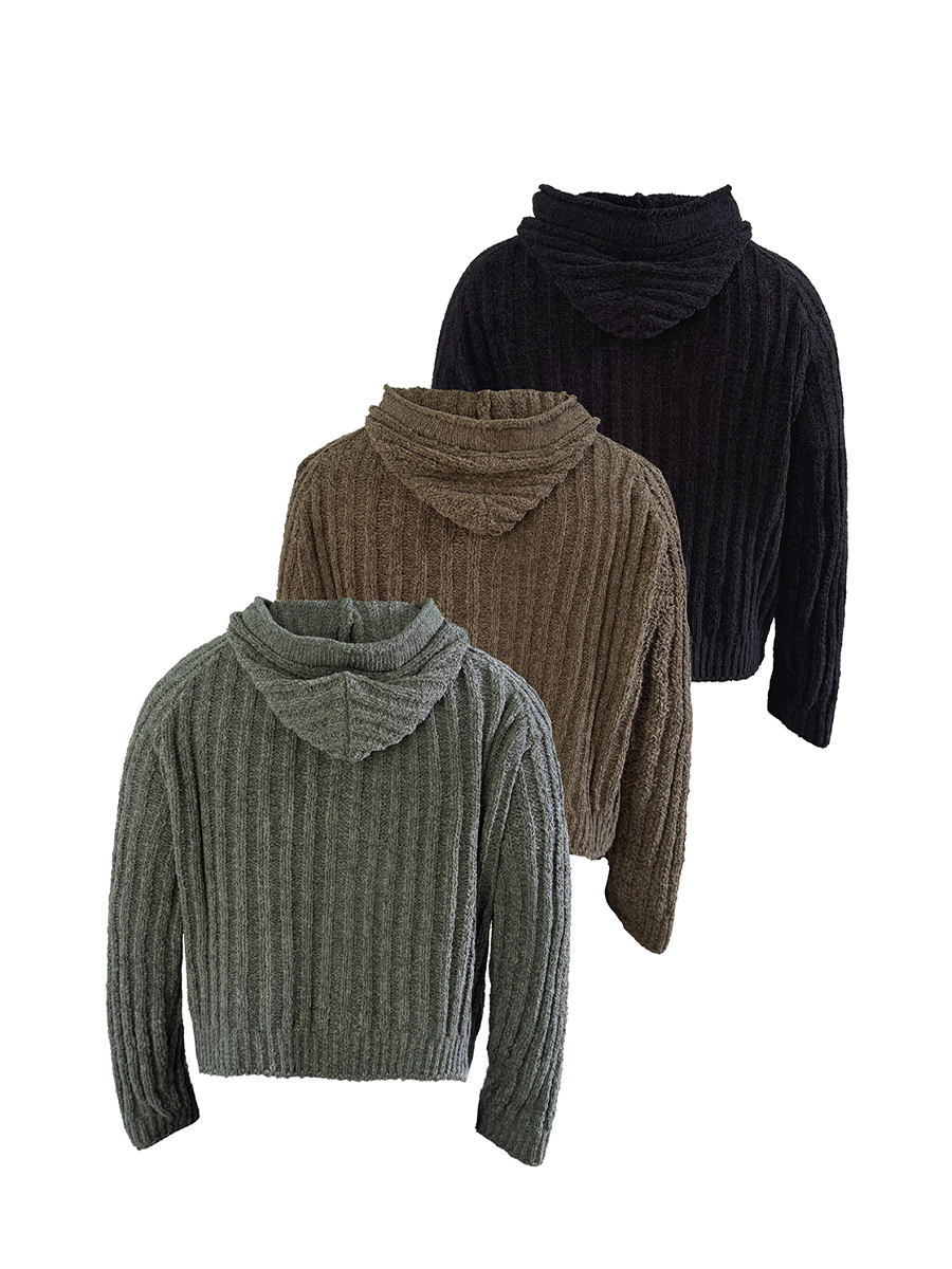 JCAESAR STUDIO Thick Pit Strip Knitted Hooded Sweater