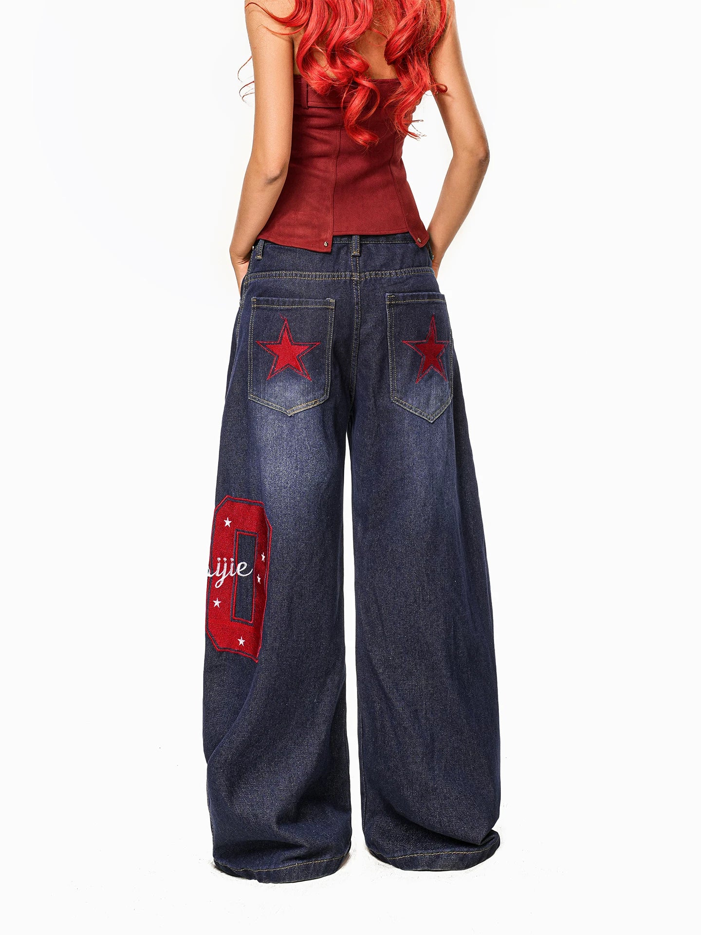 Arielink Vintage Star Print Mopping Wide Leg Pants