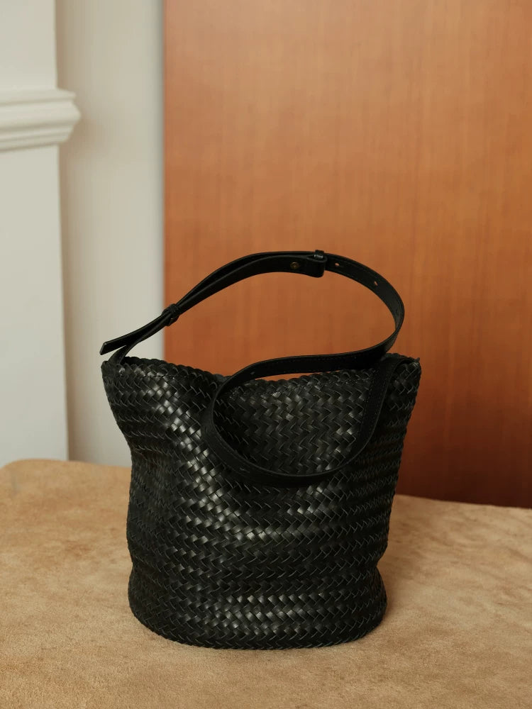 EZRO Cowhide Texture Hand-woven Messenger Bag