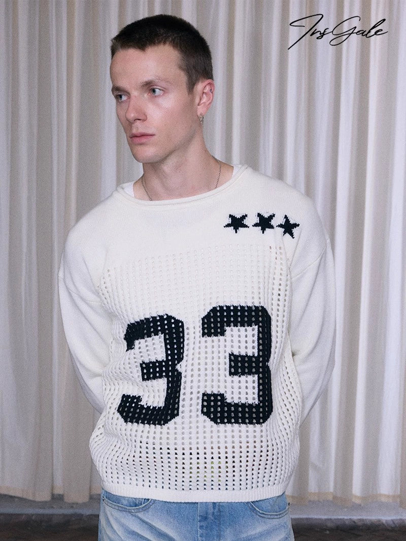 InsGale Soft Waxy Hollow Digital Jersey Sweater