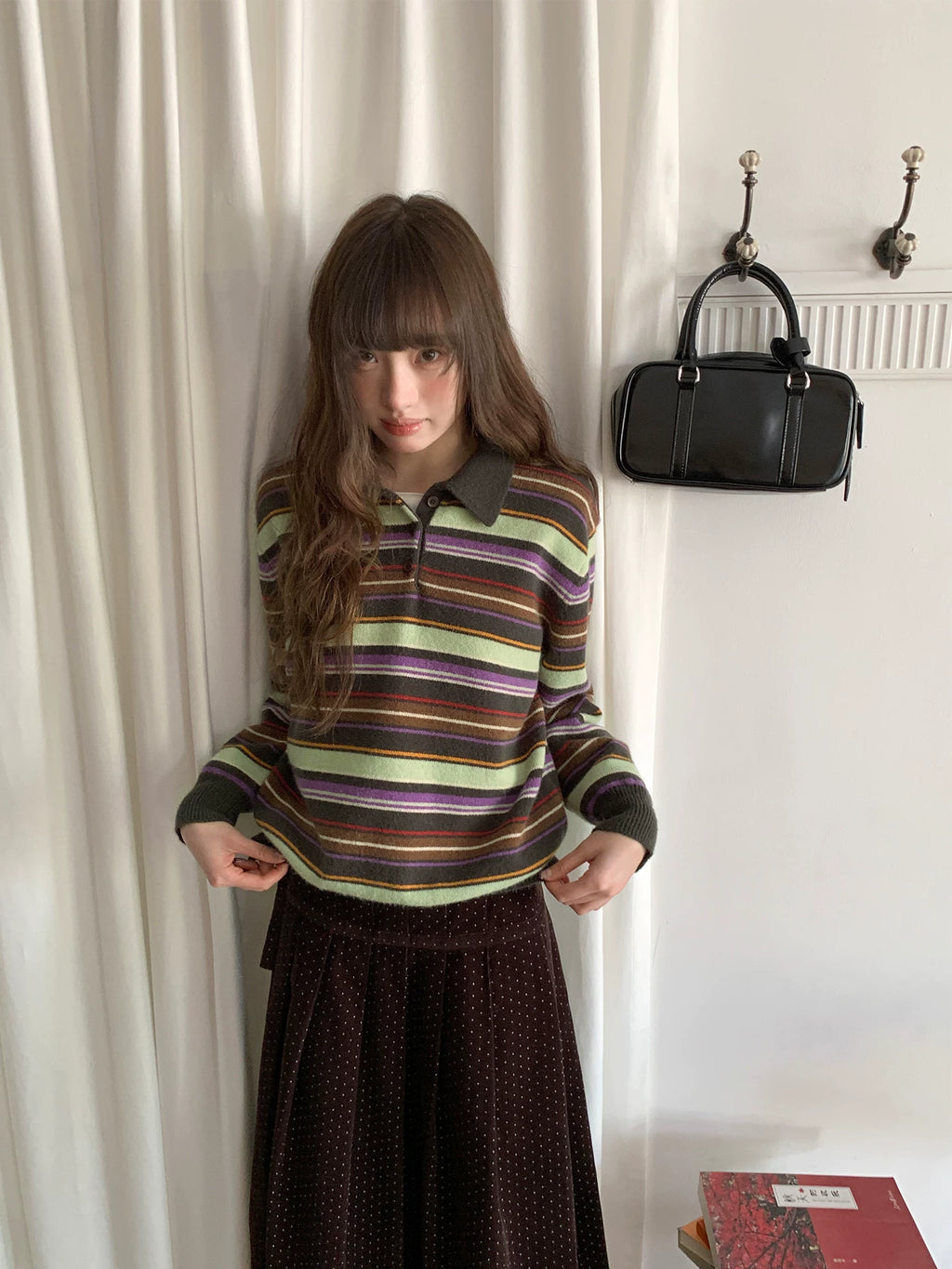 KANO Striped POLO Neck Long Sleeve Knit