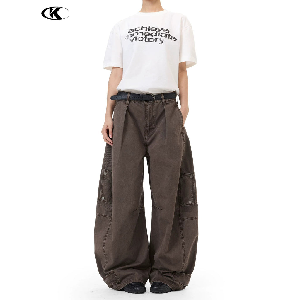 11KN Retro Multi-pocket Pleated Casual Overalls