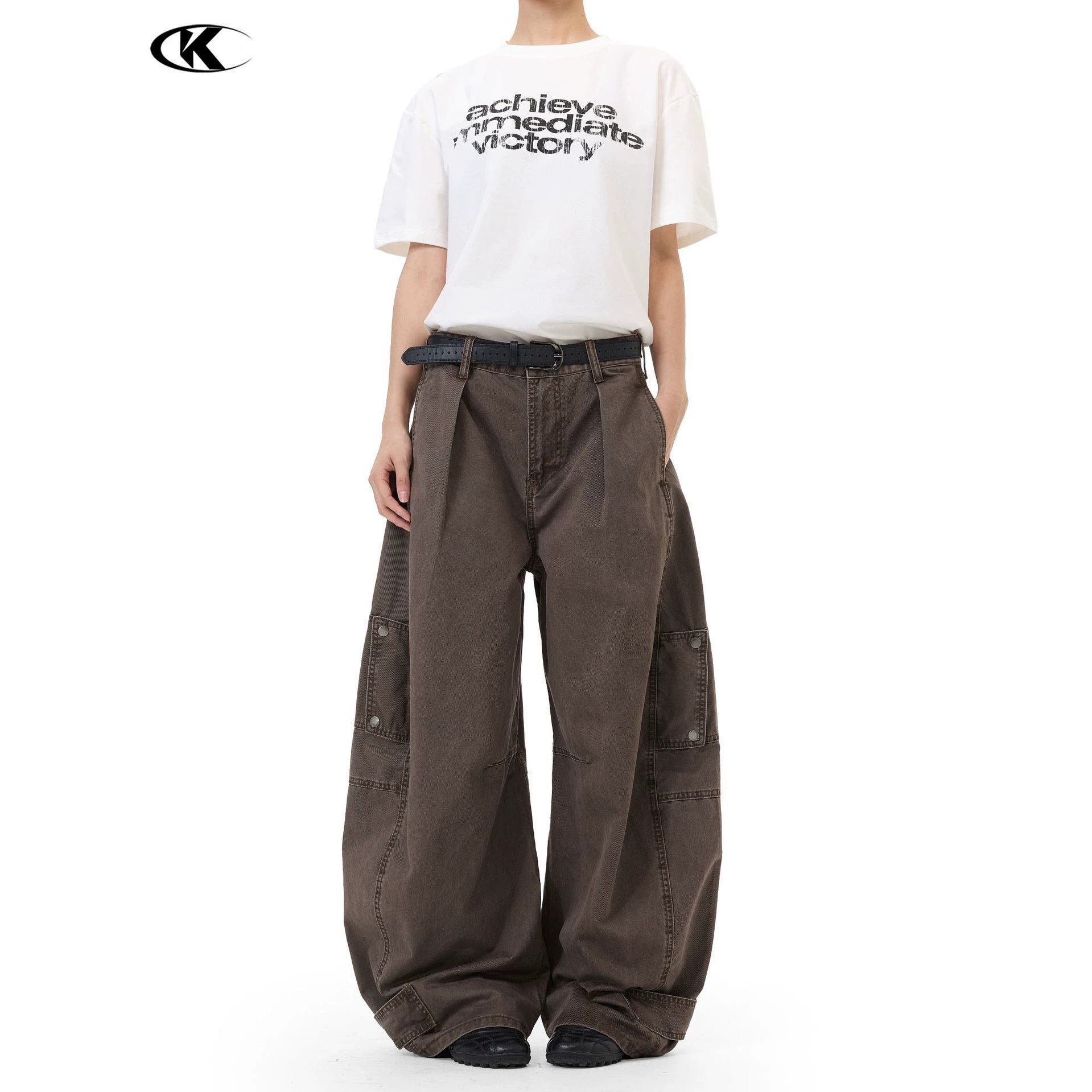 11KN Retro Multi-pocket Pleated Casual Overalls