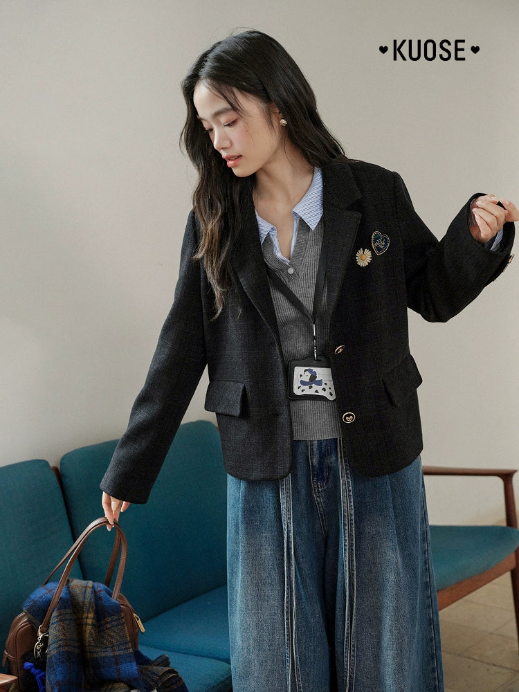 Kuose Striped Fake Two Polo Collar Slim Knit