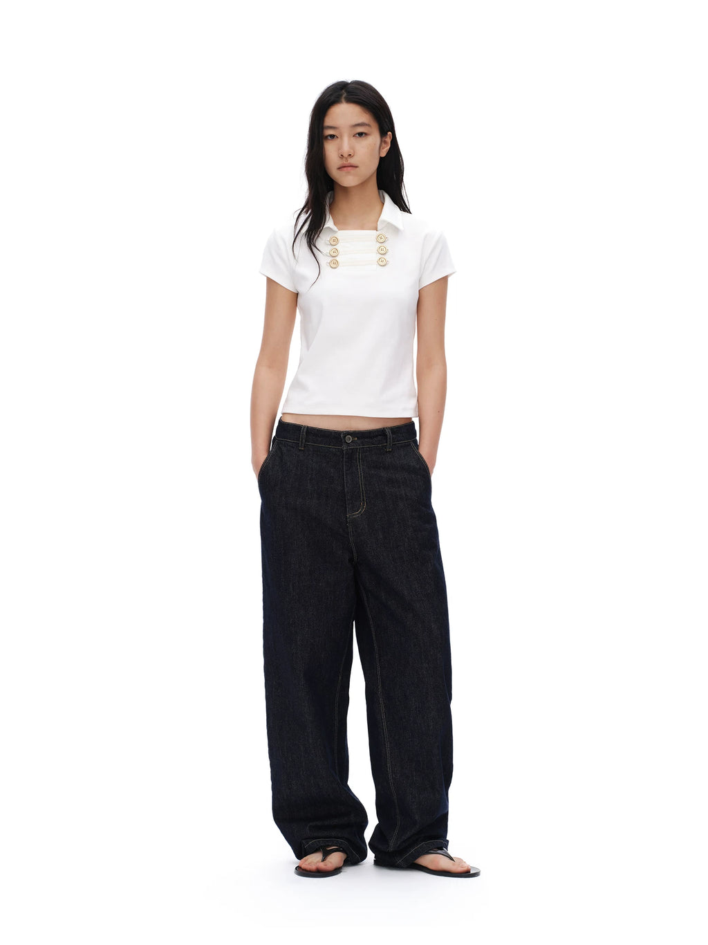 Oinimi Double Breasted Lapel Slim Tee