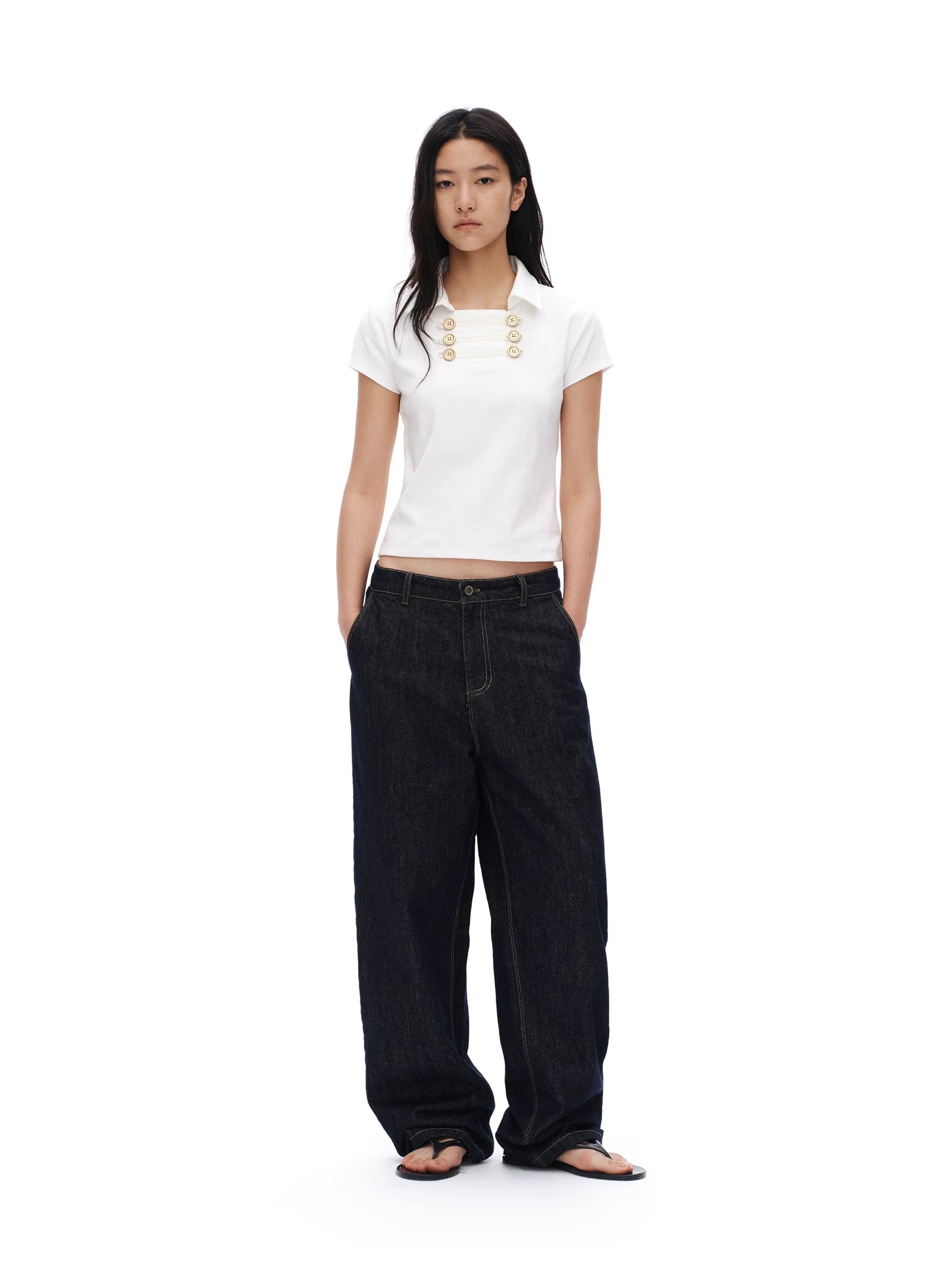 Oinimi Double Breasted Lapel Slim Tee