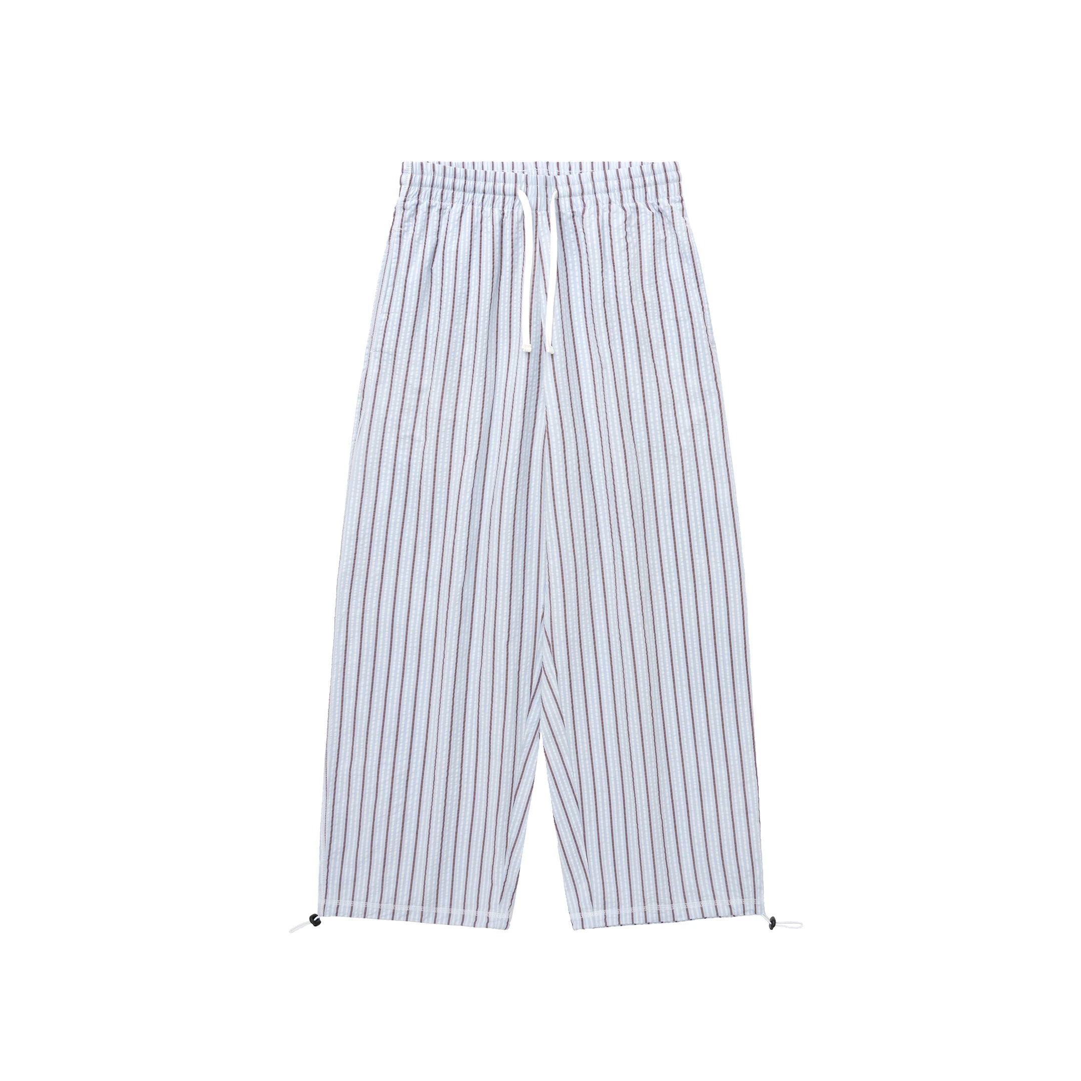 BENT IDEA Embroidered Vertical Striped Loose Casual Drawstring Trousers