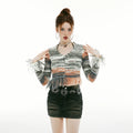 Imone Irregular Gradual Change Contrasting Tassel V-neck Knitted Sweater