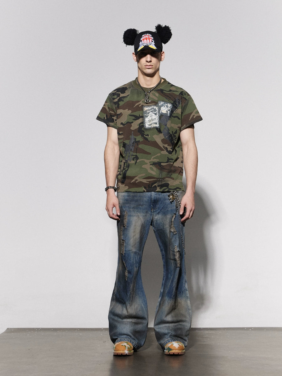 DND4DES Cross Hot Diamond Marlboro Machine Gun Print Camouflage Tee