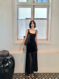 KELIFAN Slightly Sheer Pleated Vest Camisole Dress
