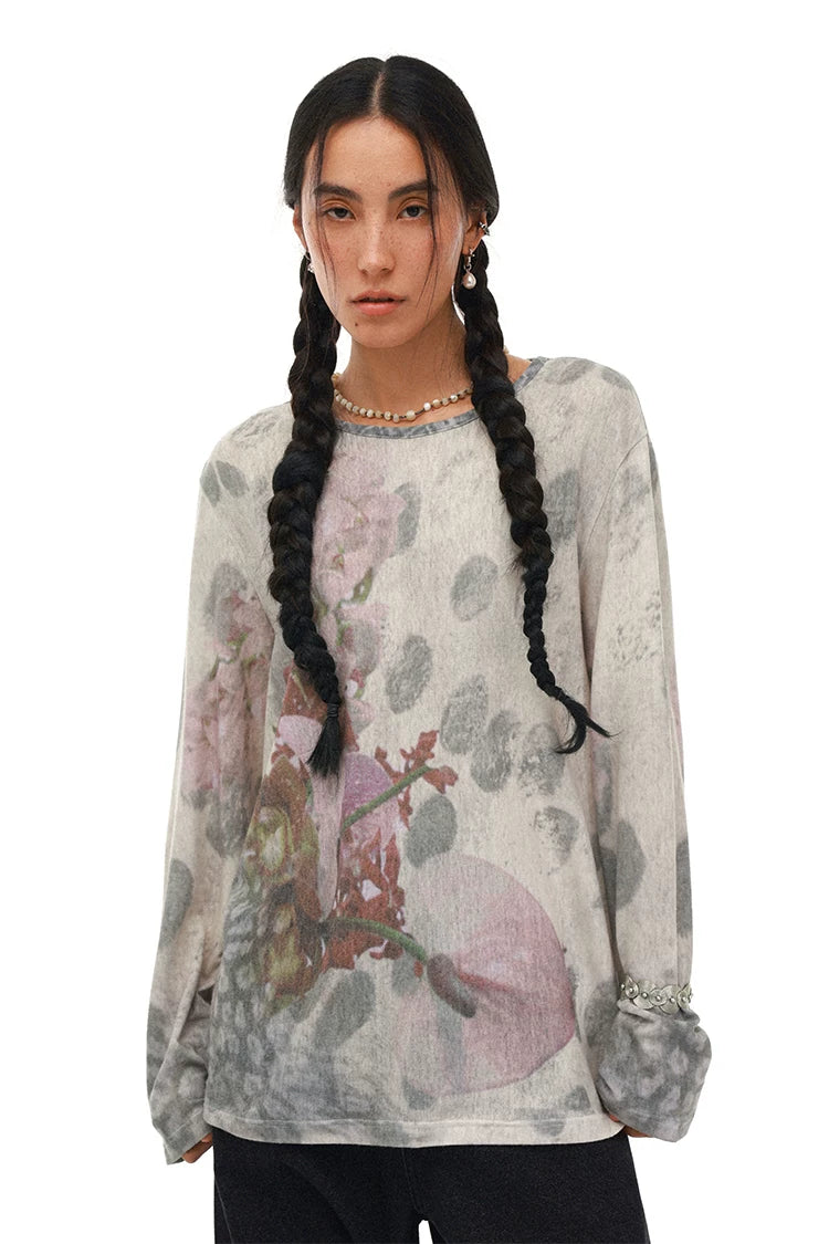 PHYS Spotted Floral Slack Shoulder Long Sleeve T-Shirt
