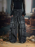 NOMANIAI Rivet Streamer Wash Water Do Old Multi-pocket Jeans