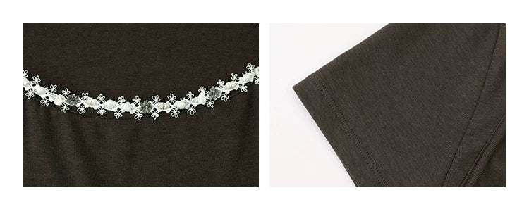 VOOE Square Neck Pearl Lace Tee