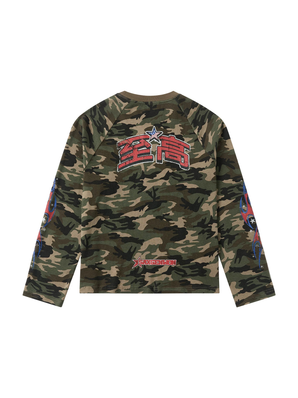 SAXGENWON Waffle Camouflage Knitted Long Sleeves