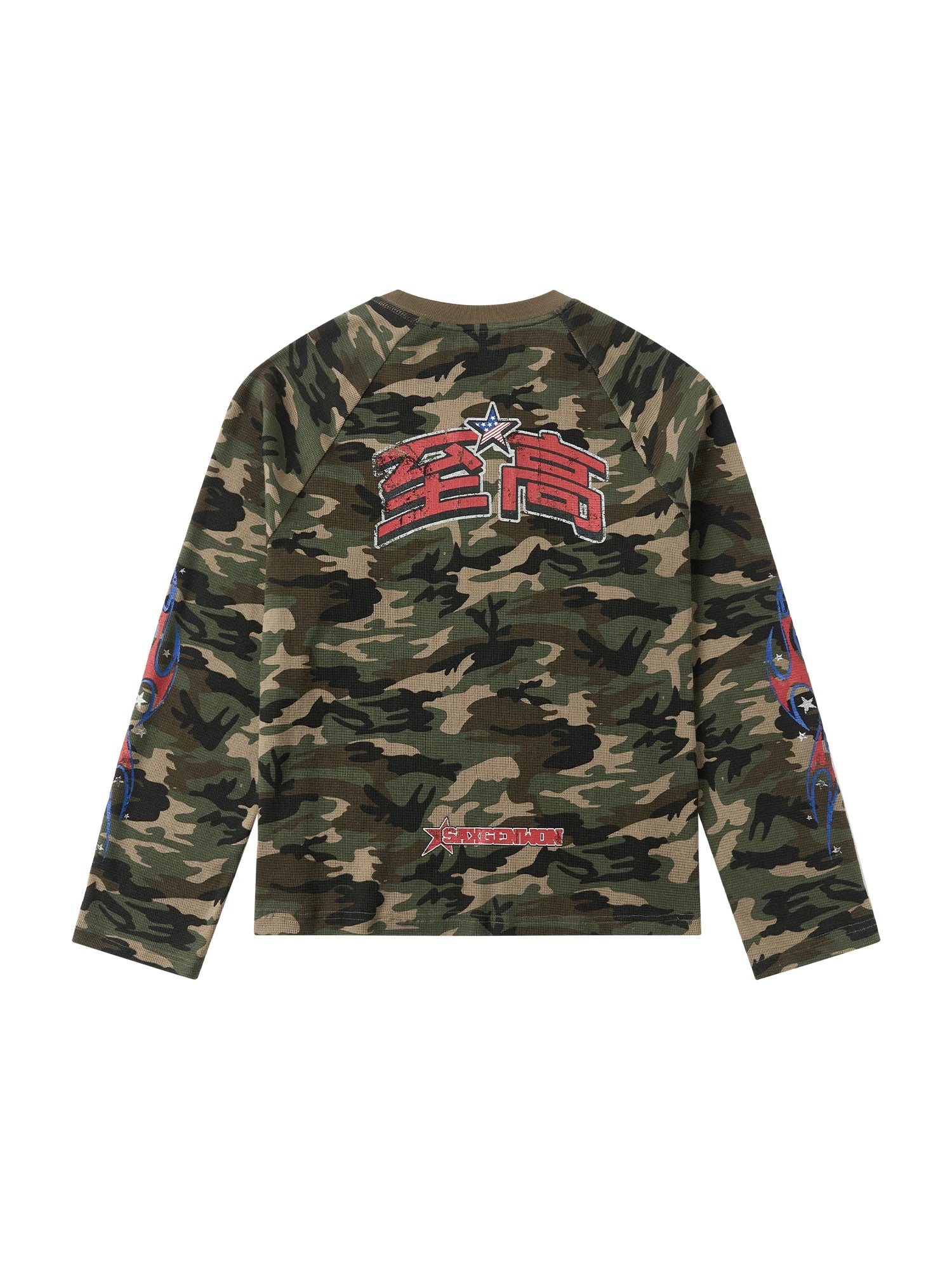 SAXGENWON Waffle Camouflage Knitted Long Sleeves