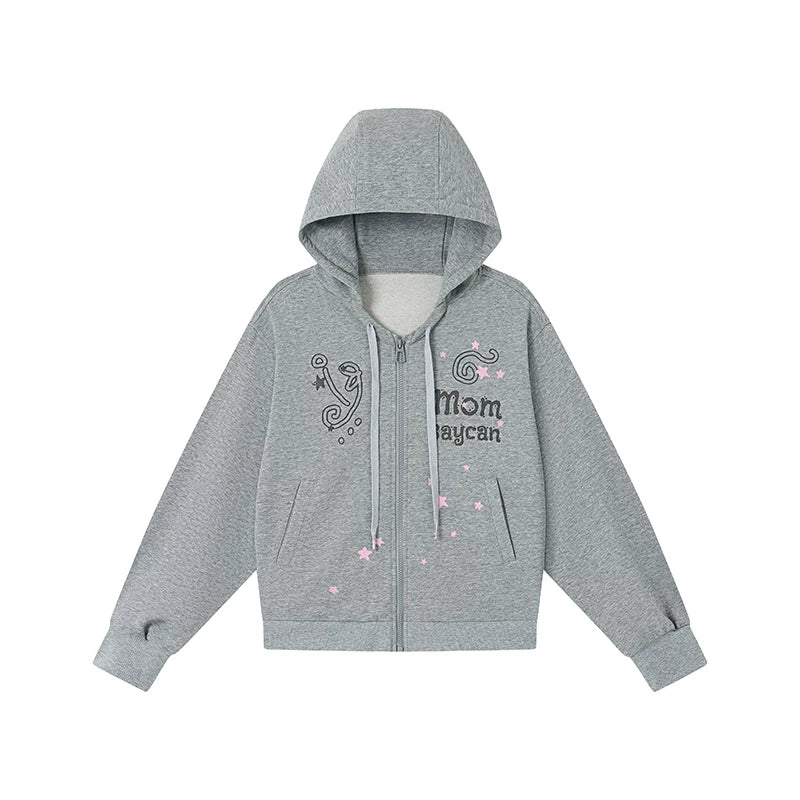 MOMSAYCAN Short Contrasting Print Hooded Jacket