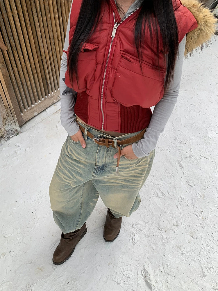 EAHO Removable Fur Collar Cotton Vest