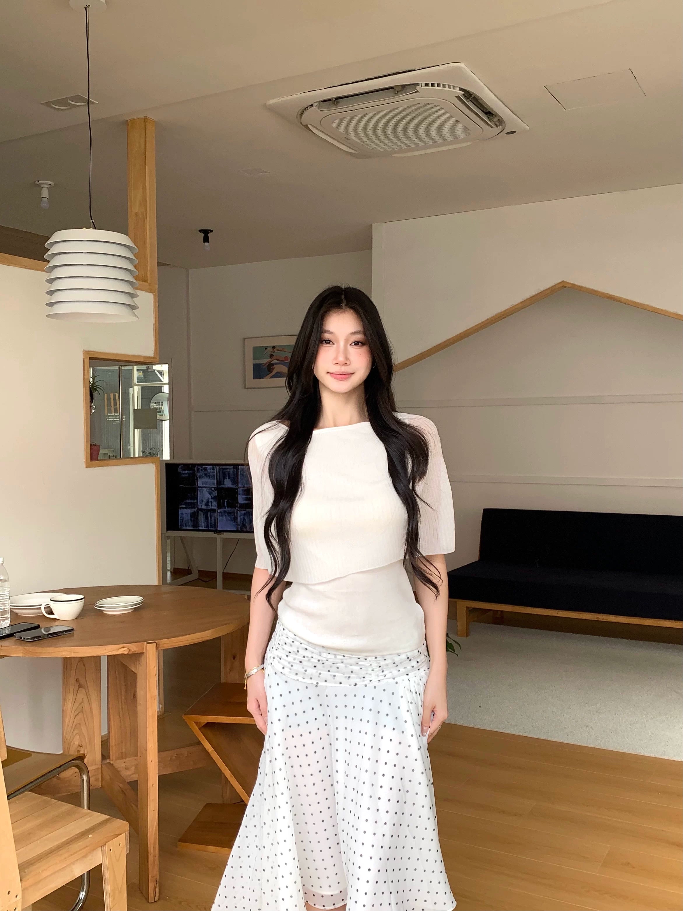 WITHMIN Irregular Skinny Polka Dot Skirt