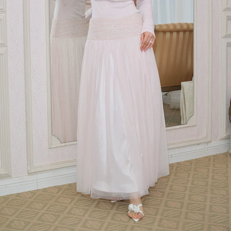 J TheChosen Satin Stand-Up Collar Shawl Mesh Skirt Set