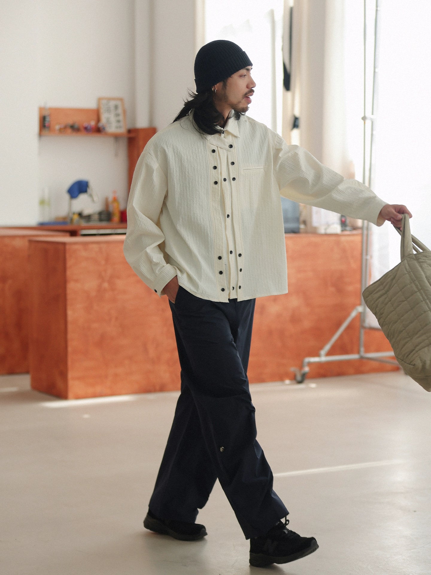 NOEARS Japanese Retro Loose Square Collar Shirt