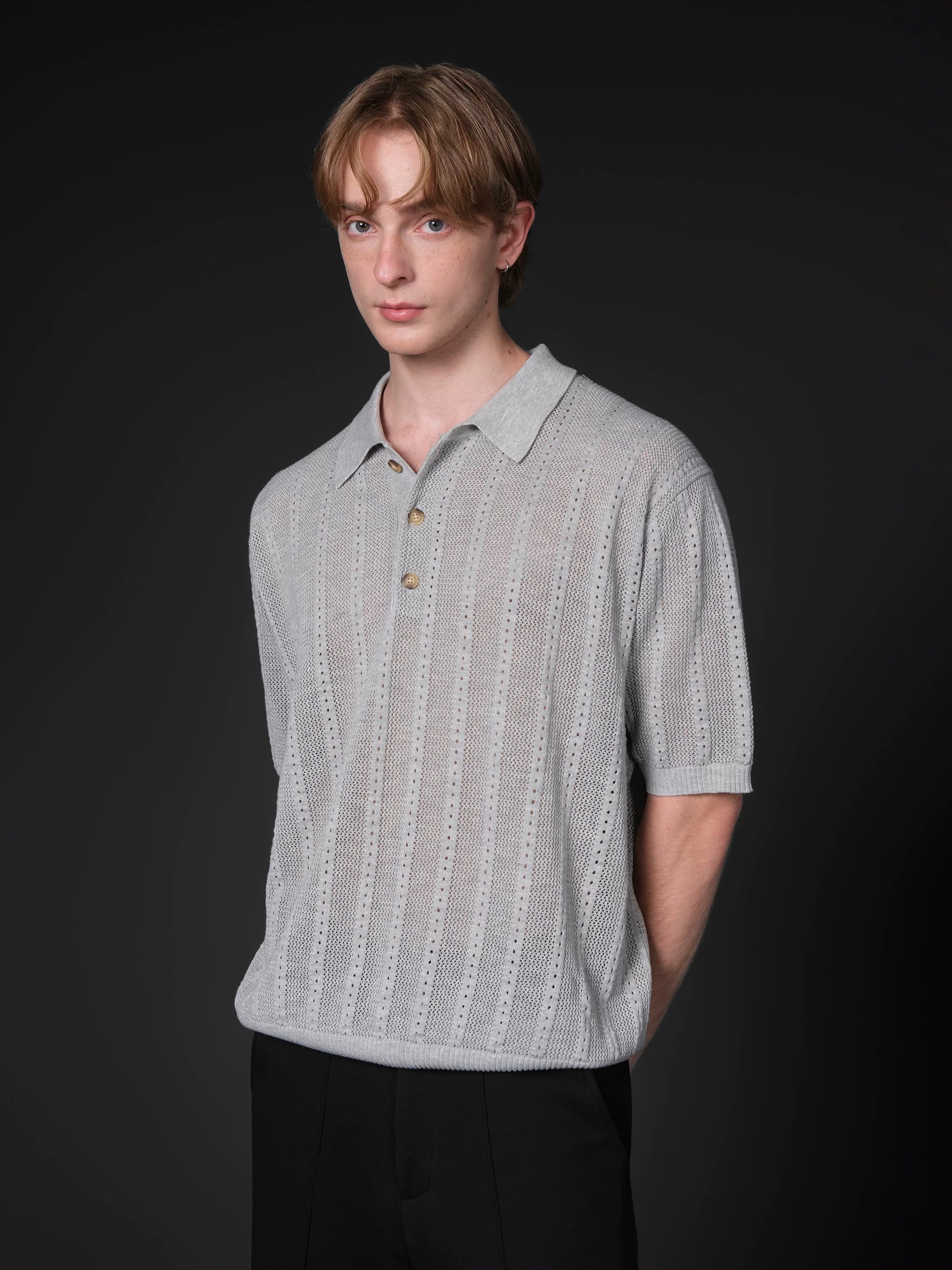 Set for life retro jacquard texture wide polo t-shirt