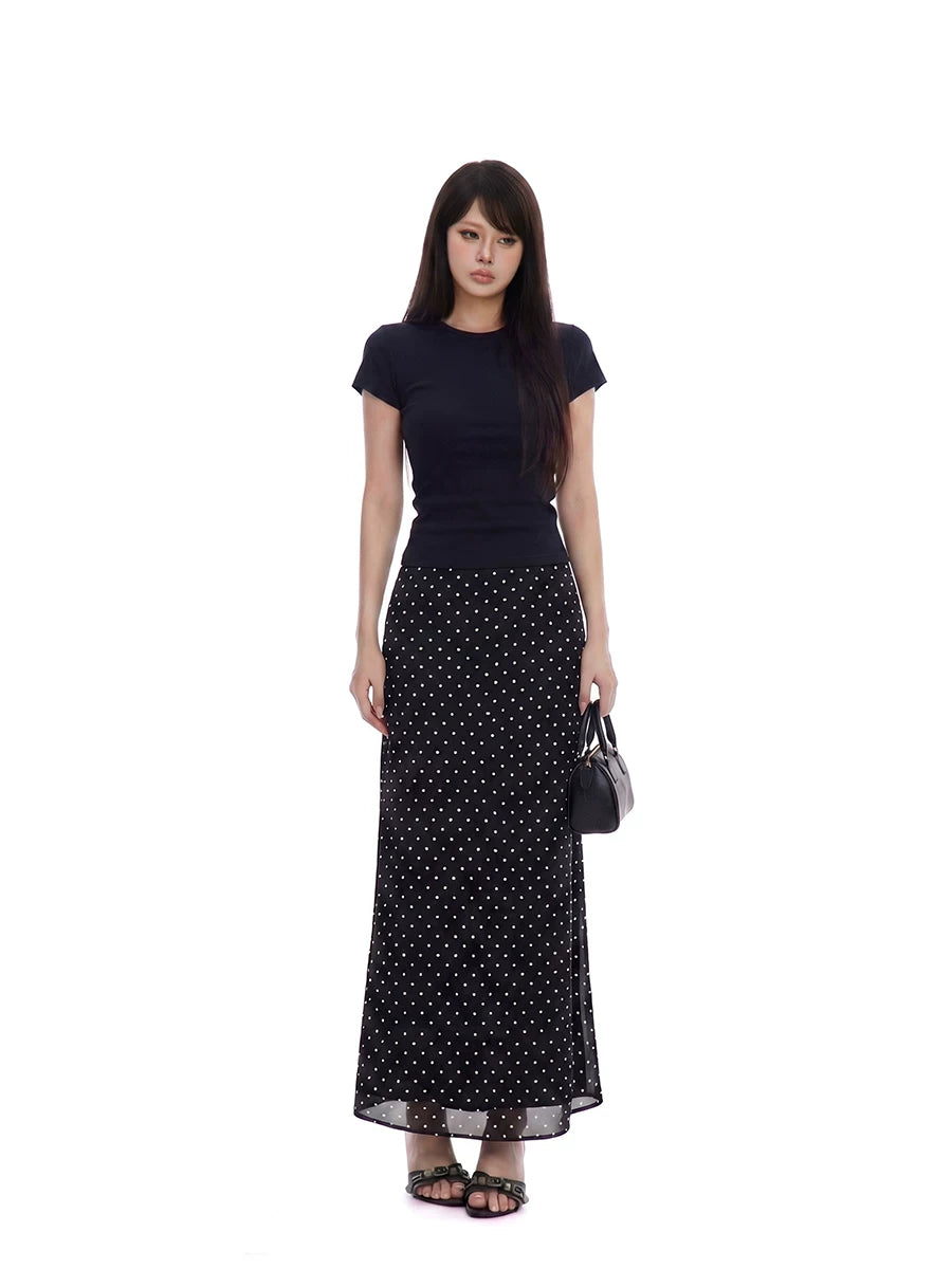 WITHMIN Polka Dot Mesh Skirt