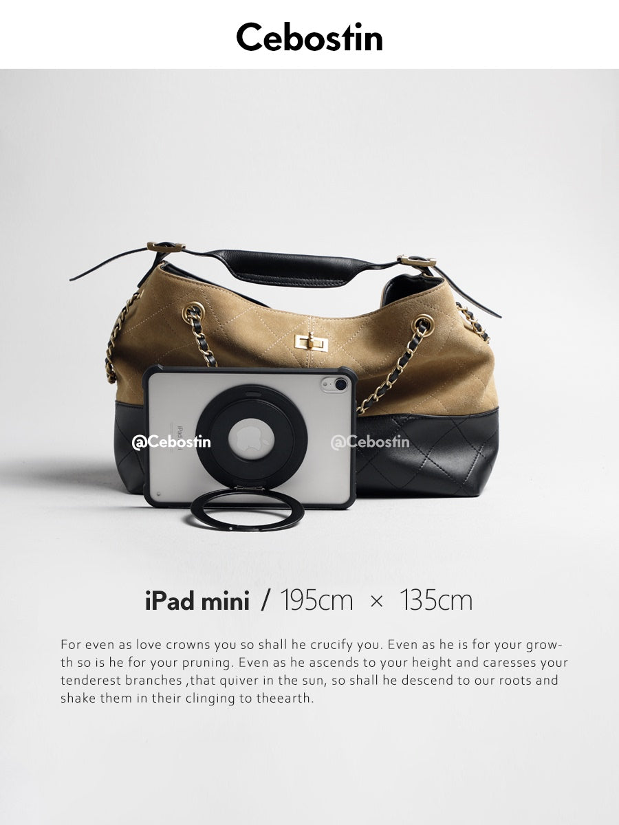 Cebostin Rhombus Splicing First Layer Cowhide Large Capacity Armpit Bag