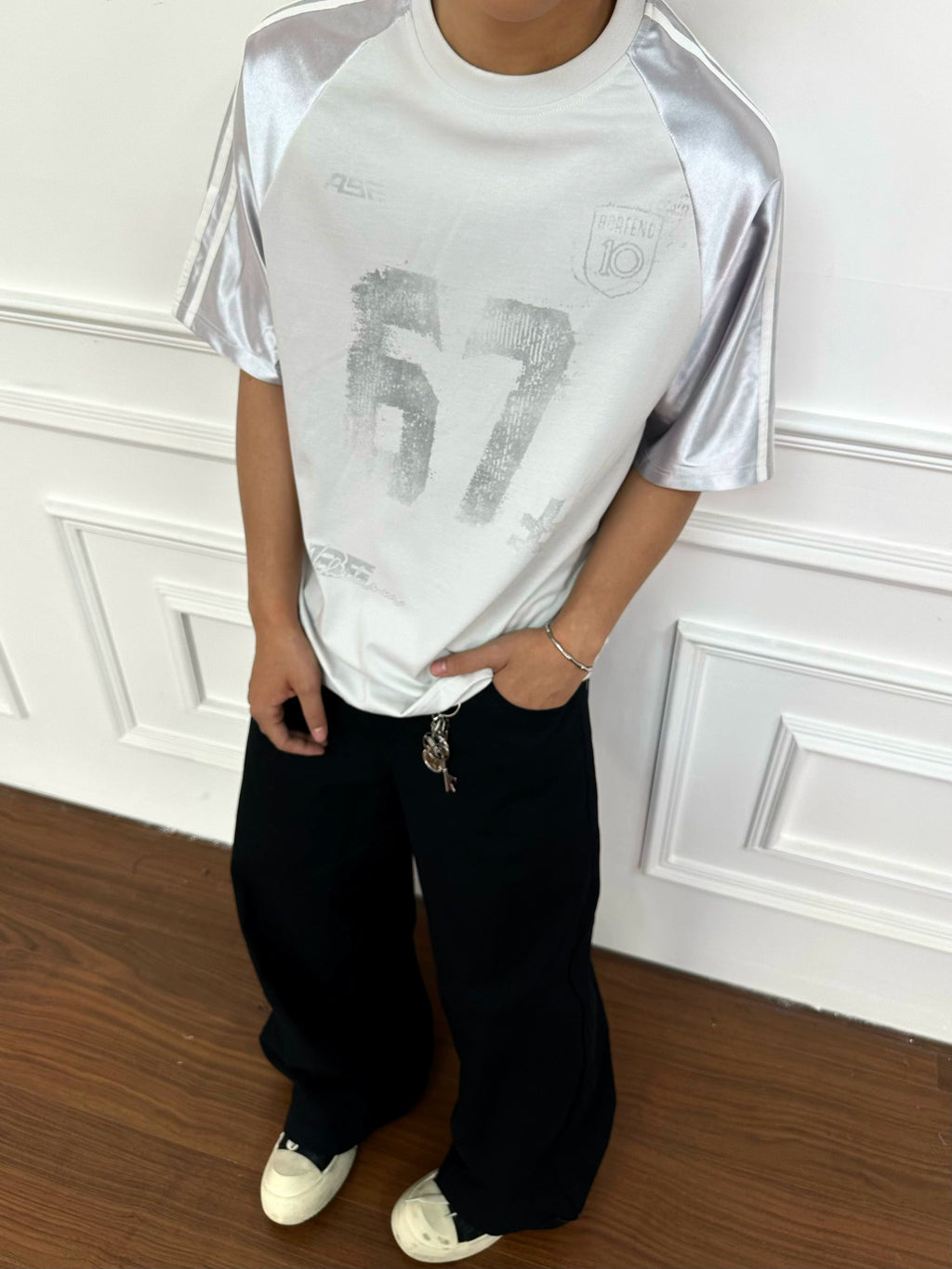 BeOurRule Vintage Splicing Letter Crew Neck Loose Tee