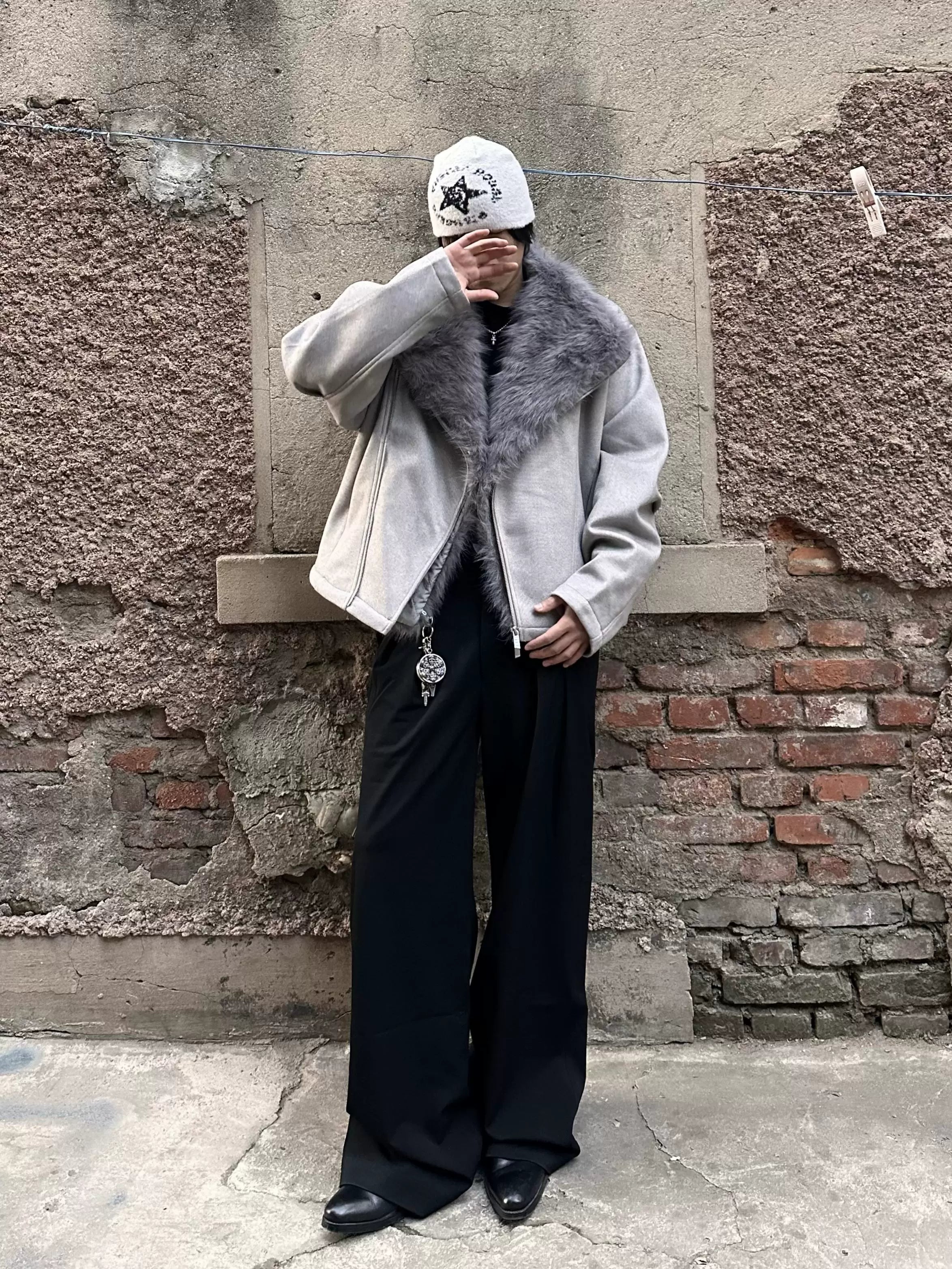 KREATE Diagonal Zipper Velvet Cotton Jacket Thick Jacket