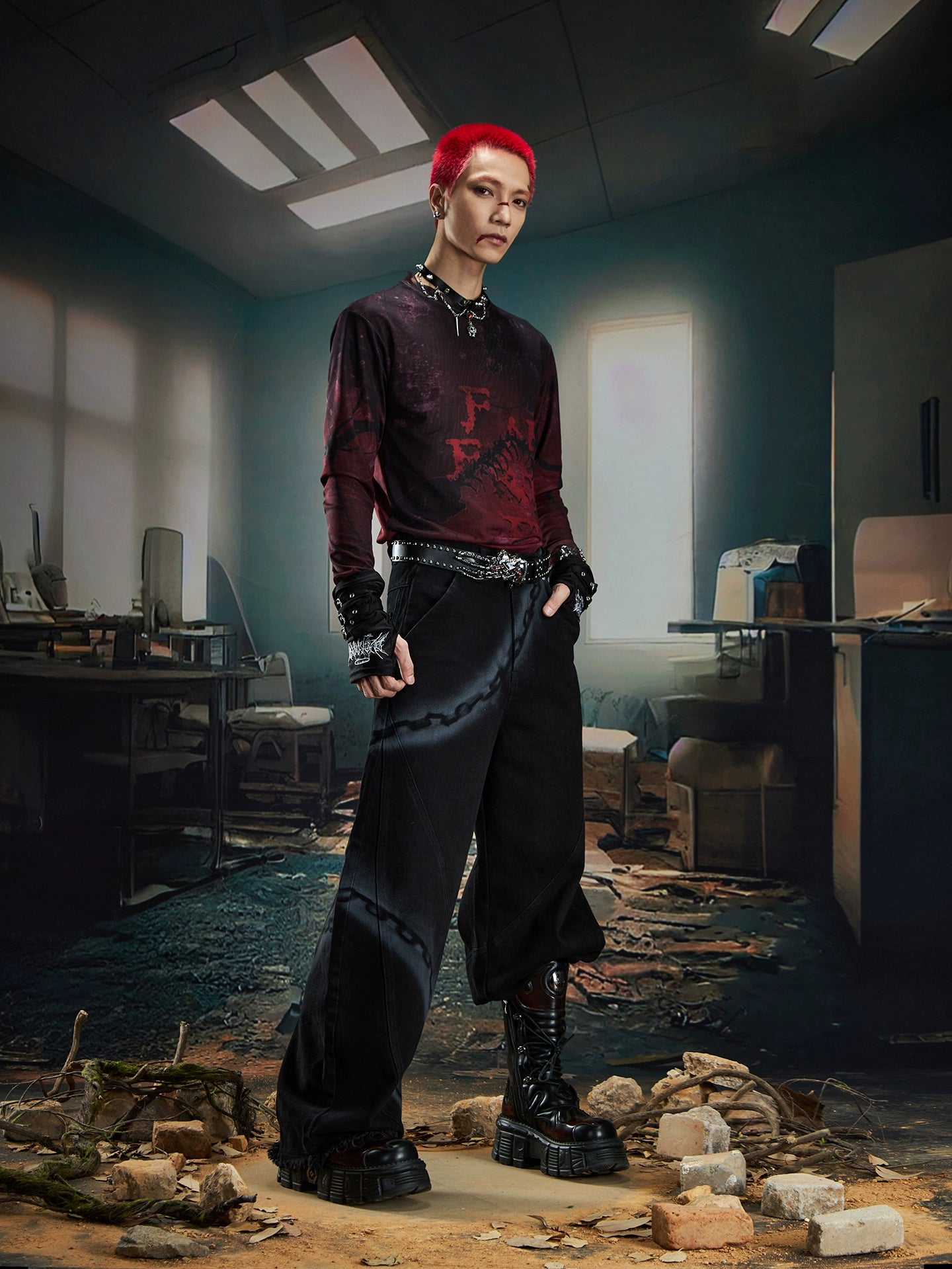 NOMANIAI Inkjet Graffiti Wide-leg Scimitar Jeans