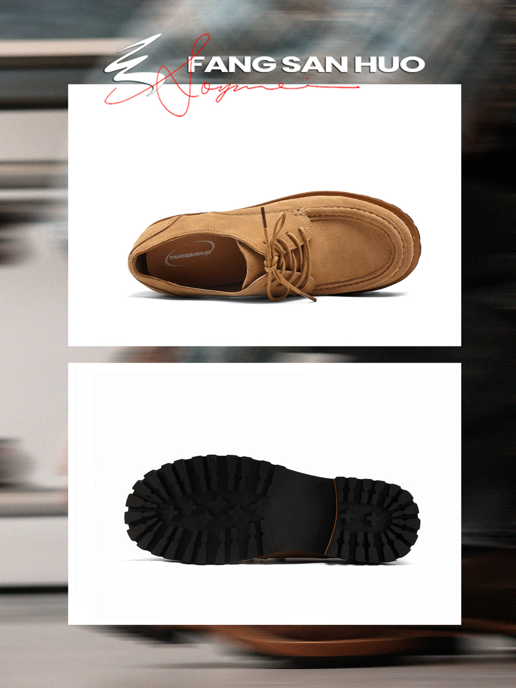 FANGSANHUO Retro Thick-soled Heightened Suede Casual Tooling Derby Shoes