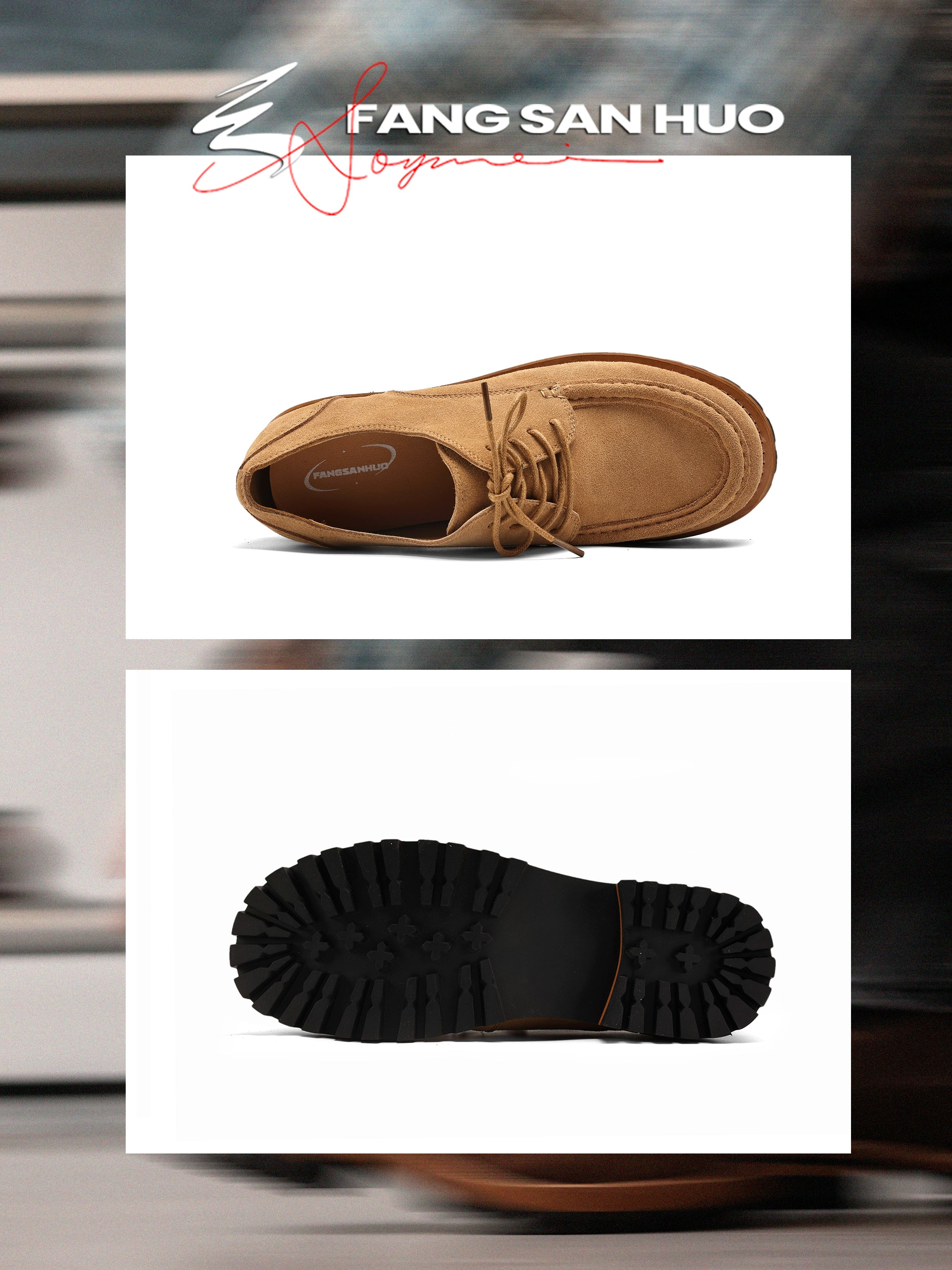 FANGSANHUO Retro Thick-soled Heightened Suede Casual Tooling Derby Shoes