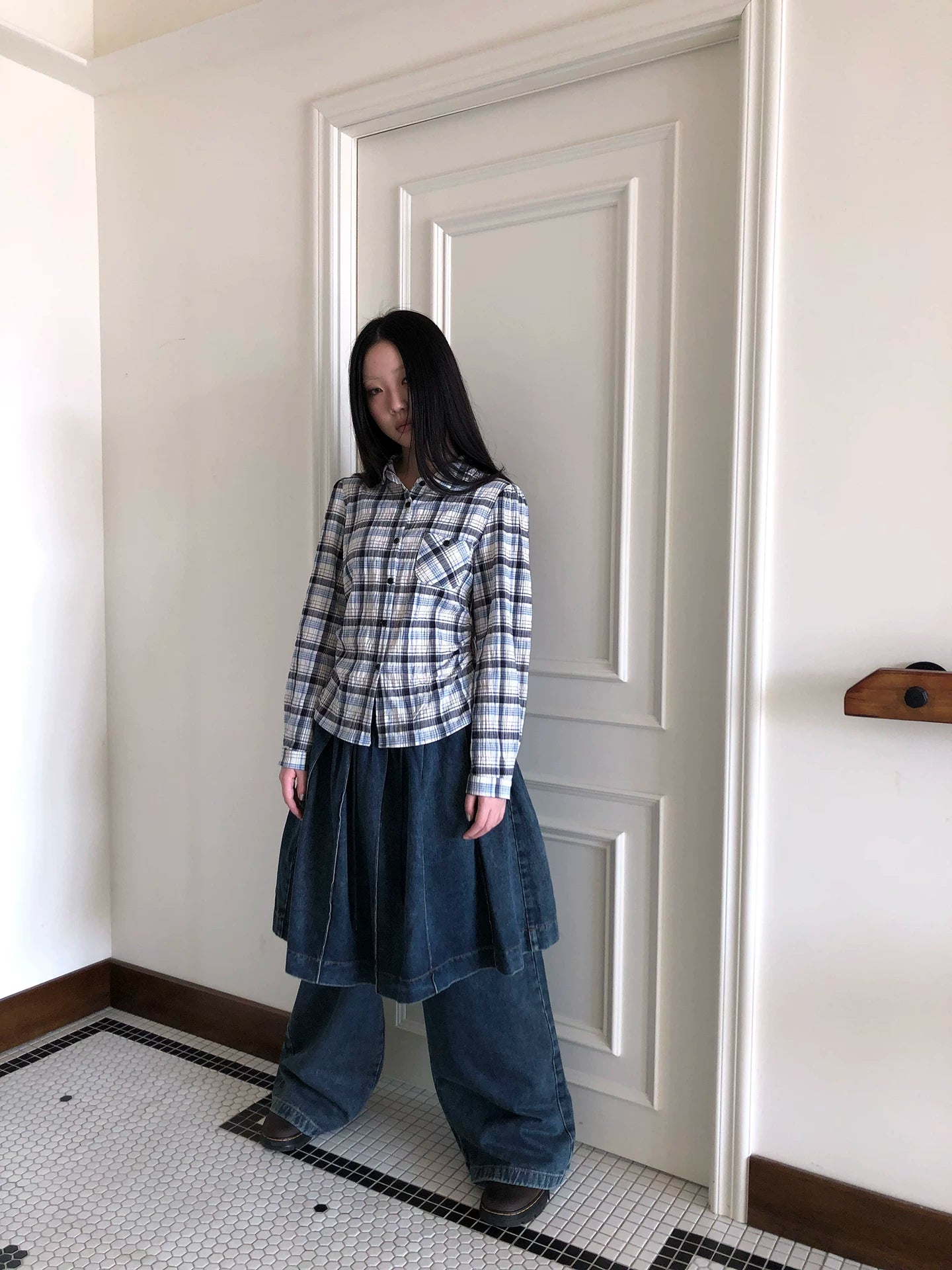 Ang: Project Vintage Versatile Casual Waist Plaid Long-sleeved Shirt