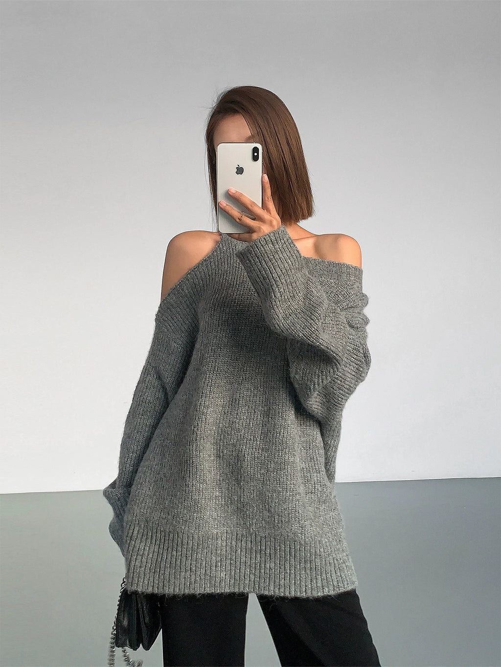 OUSPH Off-the-shoulder Knit Sweater