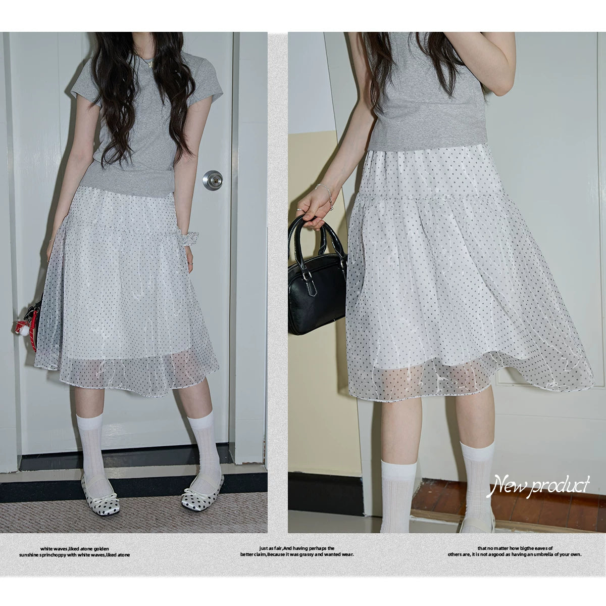 XUJING High-waisted Mesh Polka Dot Skirt