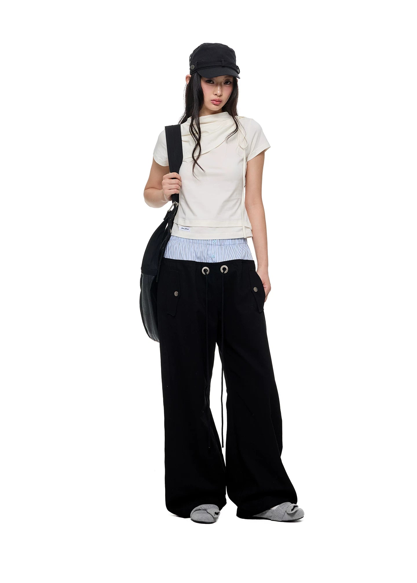 JIKOO Striped Patchwork Waistband Drawstring Work Pants