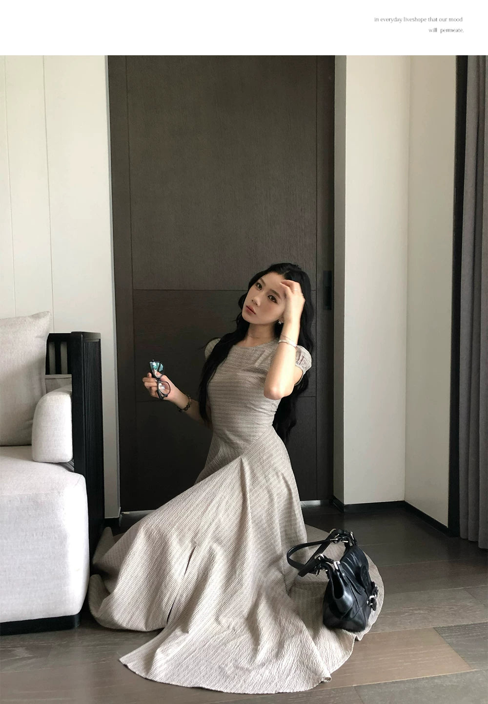 YOUNG KYLIN Retro Striped A-word Waist Dress