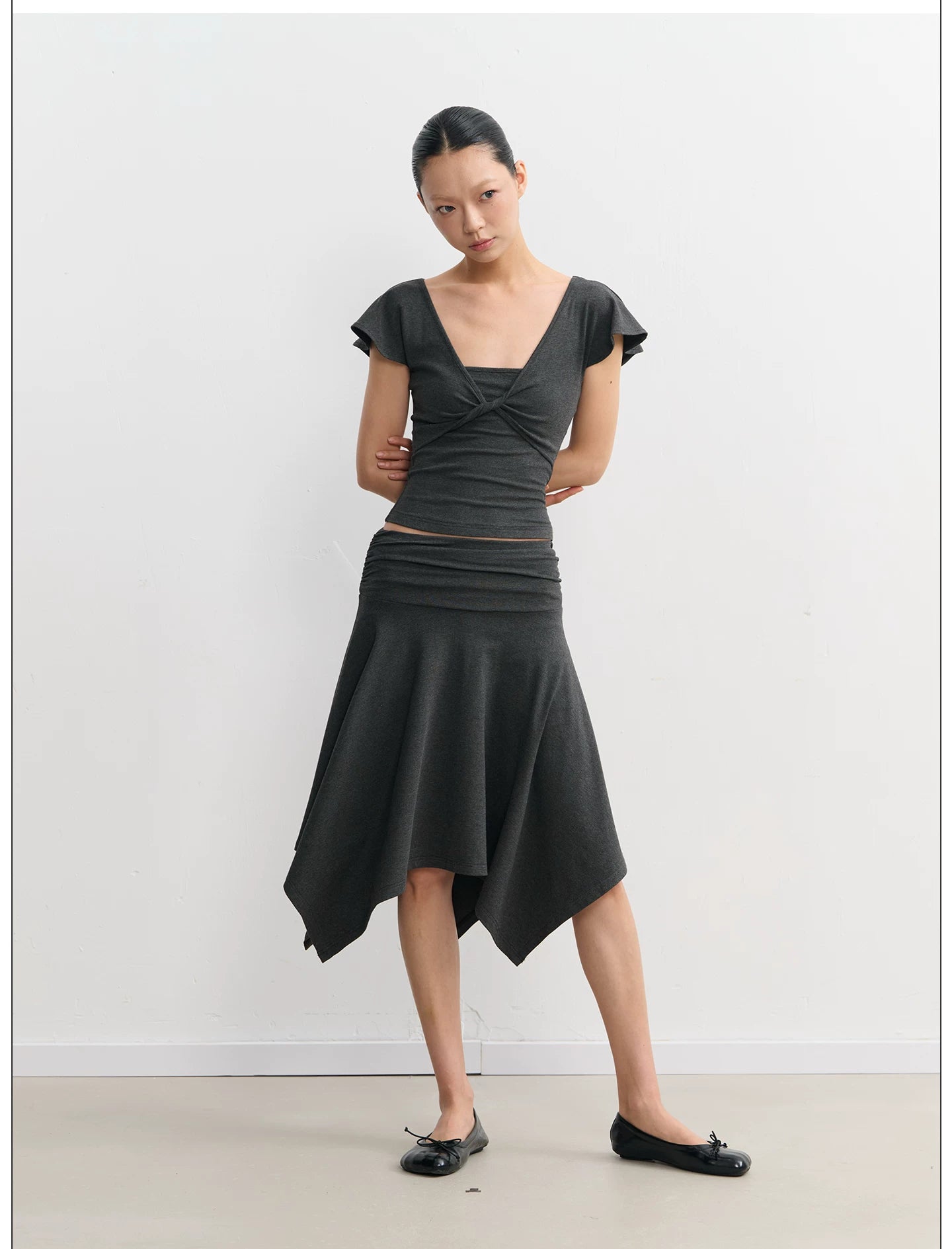 LINY LIBERTY Lotus Leaf Edge Waist Tee Skirt Set