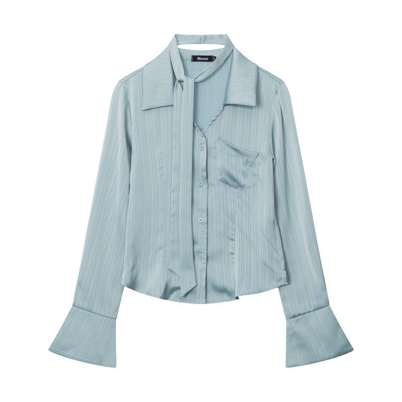 Nariele Embroidered Ribbon Short Long Sleeve Shirt