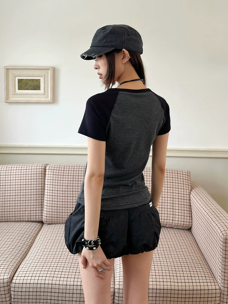 404MOB Henry Collar Color Matching Striped Tee