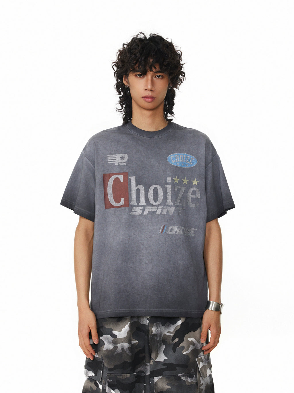BTSG Wash Old Gradual Change Color Retro Tee