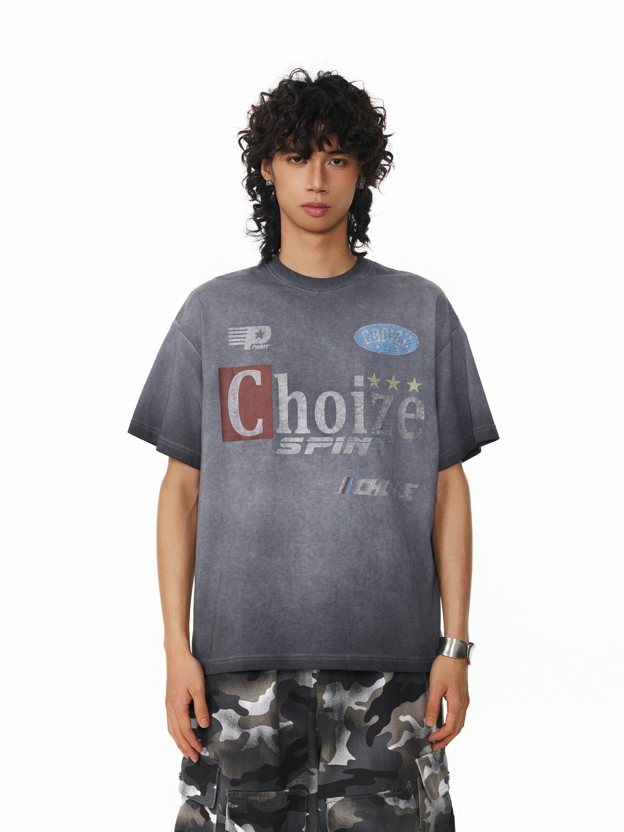 BTSG Wash Old Gradual Change Color Retro Tee